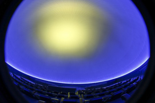 The Heureka planetarium in the colours of the national flag of Ukraine